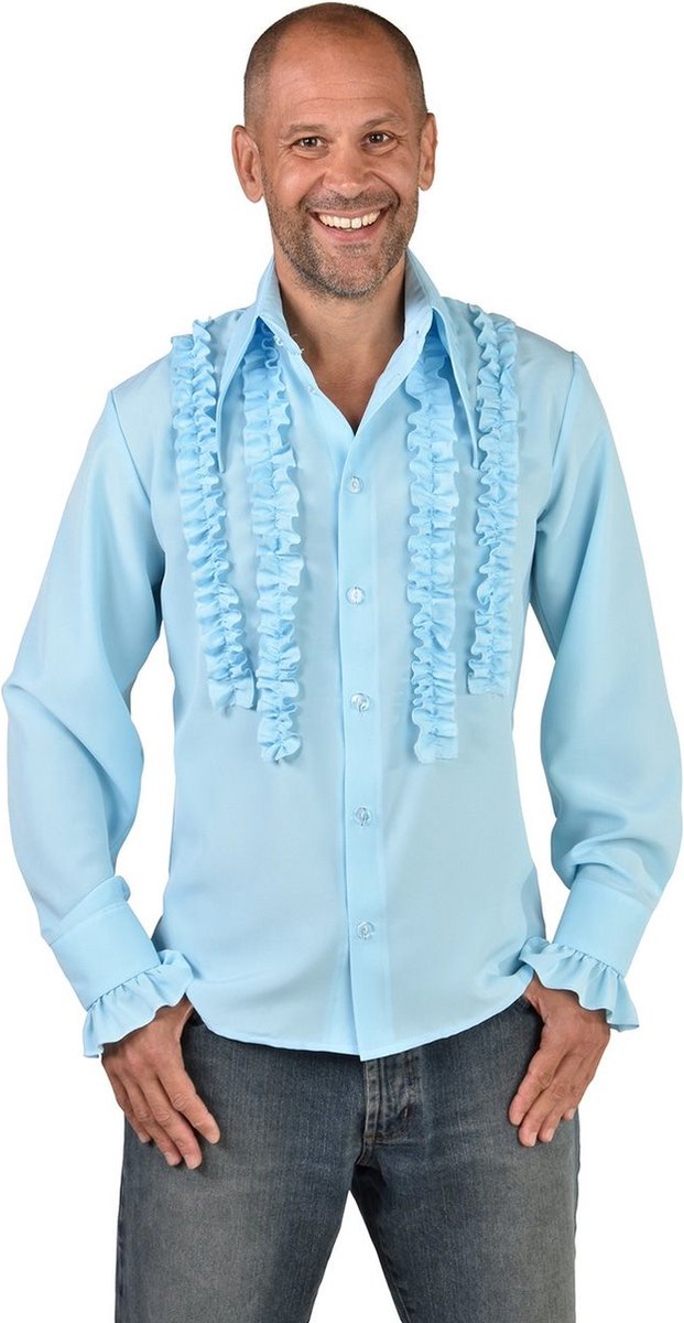 Jaren 80 & 90 Kostuum | Rouches Overhemd Baby Blauw Man | Medium | Halloween | Verkleedkleding